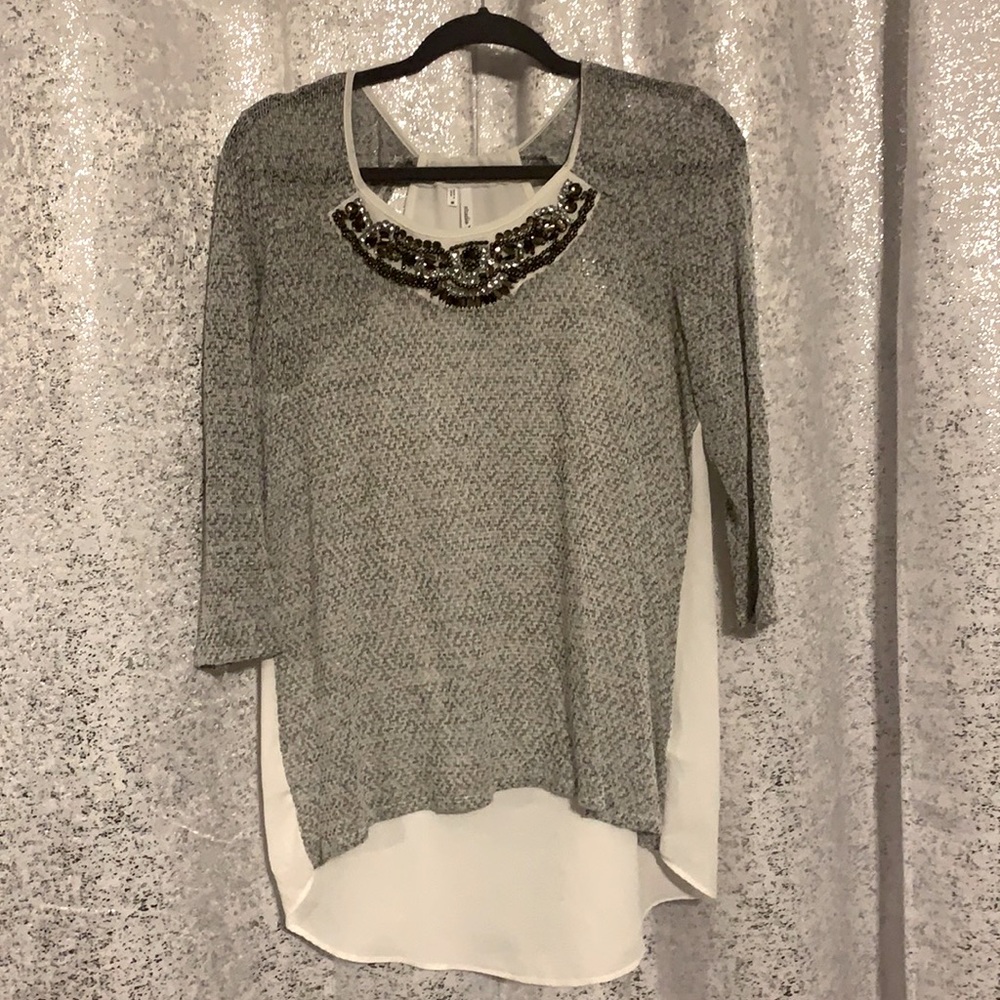 White and Grey Studio Y embellished Top. medium
